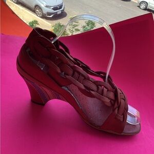 J. red leather and madras wedges